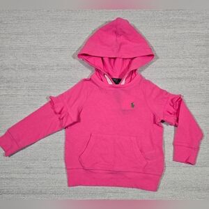 Polo Ralph Lauren Hoodie Top Girls Sz 2T Pink Ruffle Long Sleeve Pony